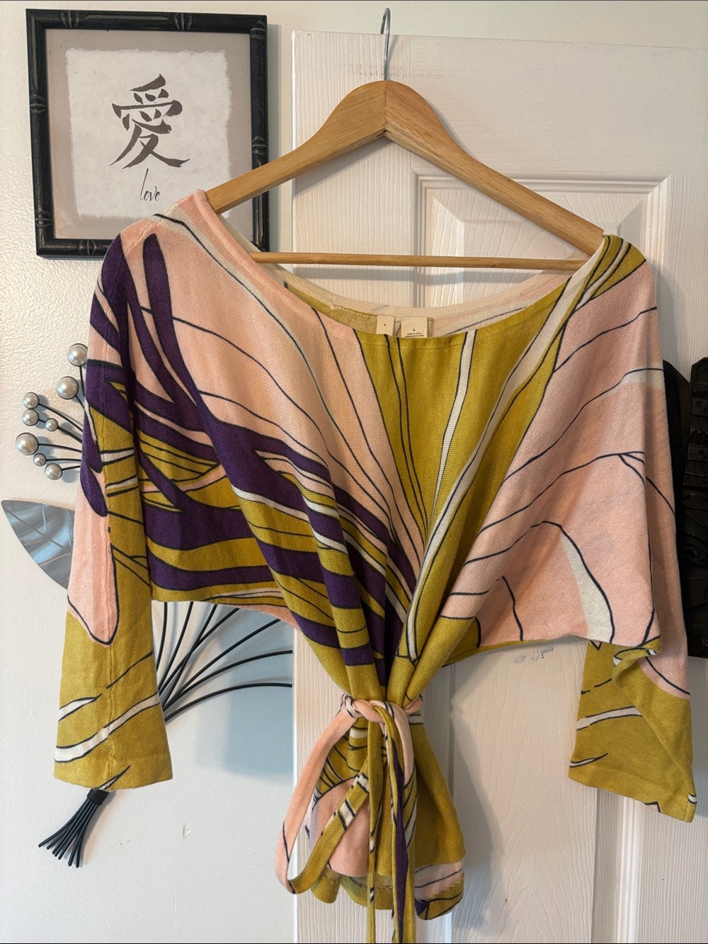 Moth Abstract Striped Knit Top in Pink, Yellow & Black